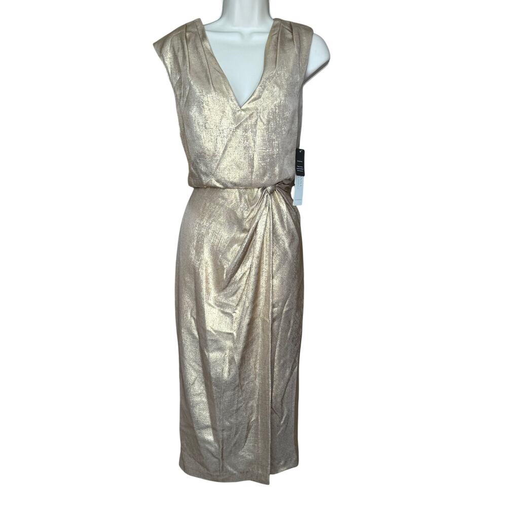 Adrianna Papell Gold Foil Sleeveless Midi Dress 4 NWT